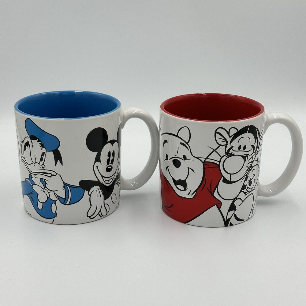 2 Disney Store‎ Oversized Mugs - Red Pooh, Piglet, Roo & Blue Donald, Goofy 16oz